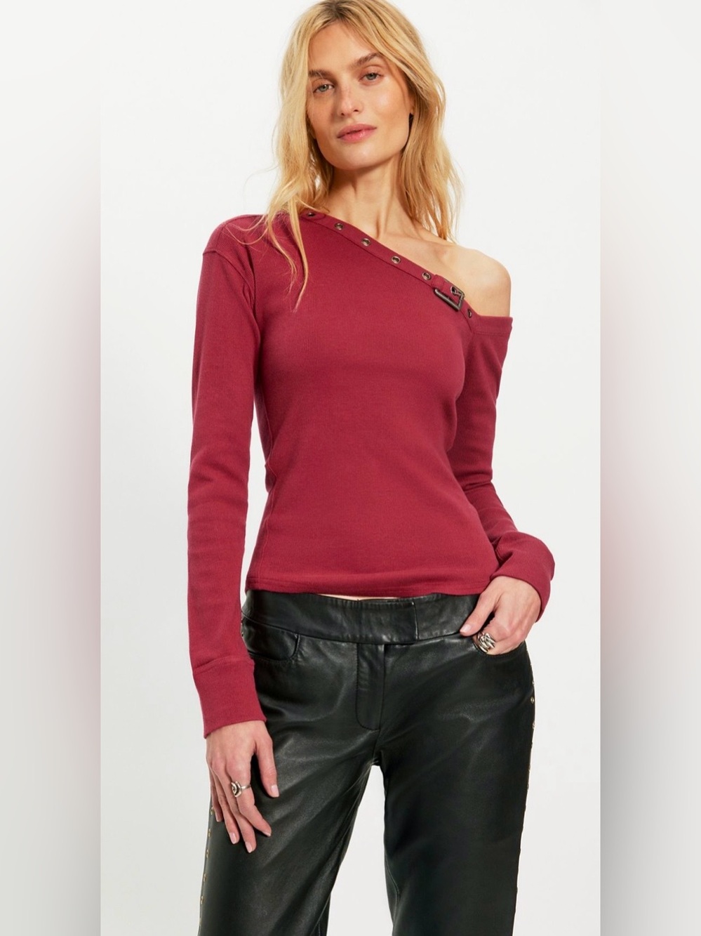NWT FREE PEOPLE WE THE FREE AFTER DARK OFF THE SHOULDER TOP BIKING RED